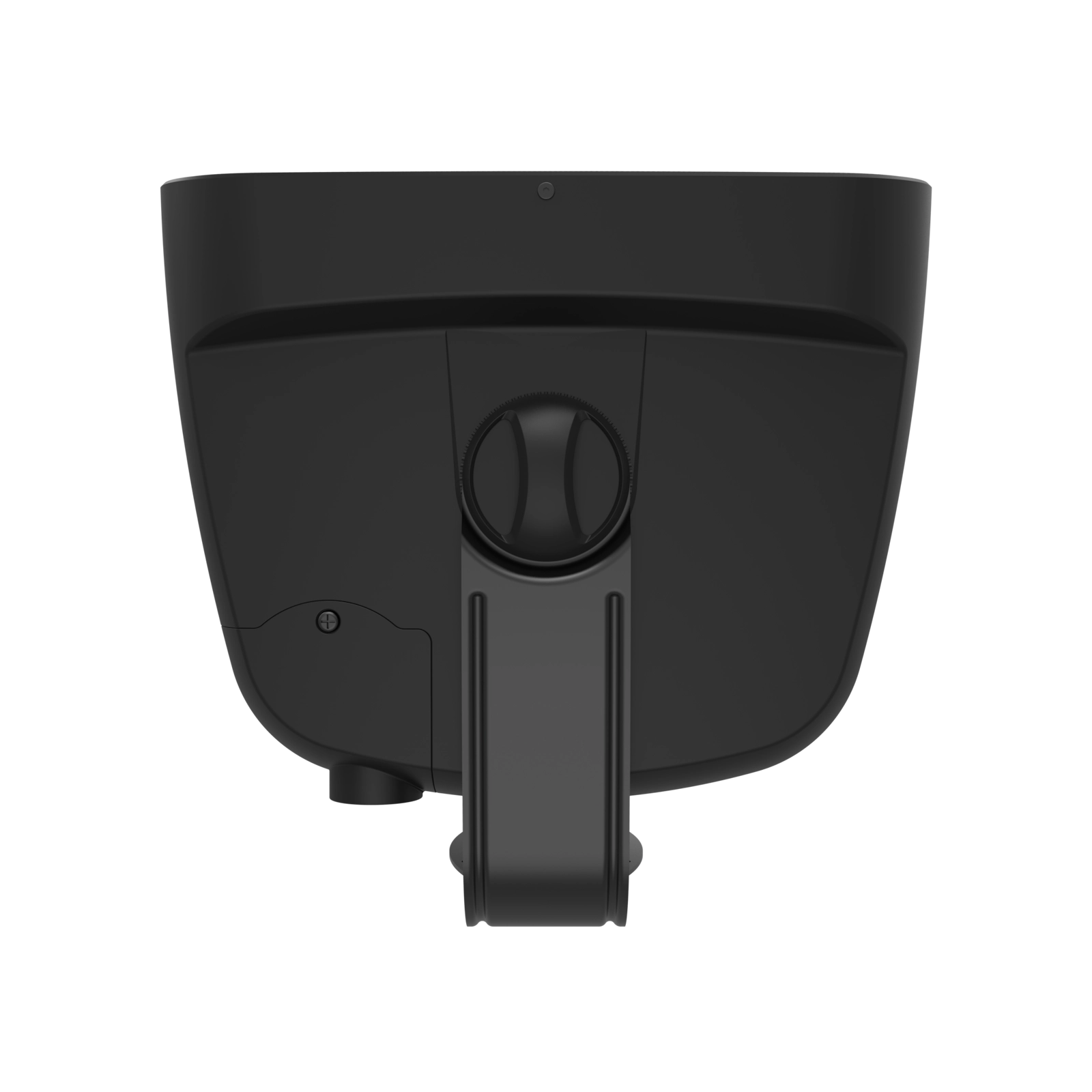 Black cup holder with a clip on a white background