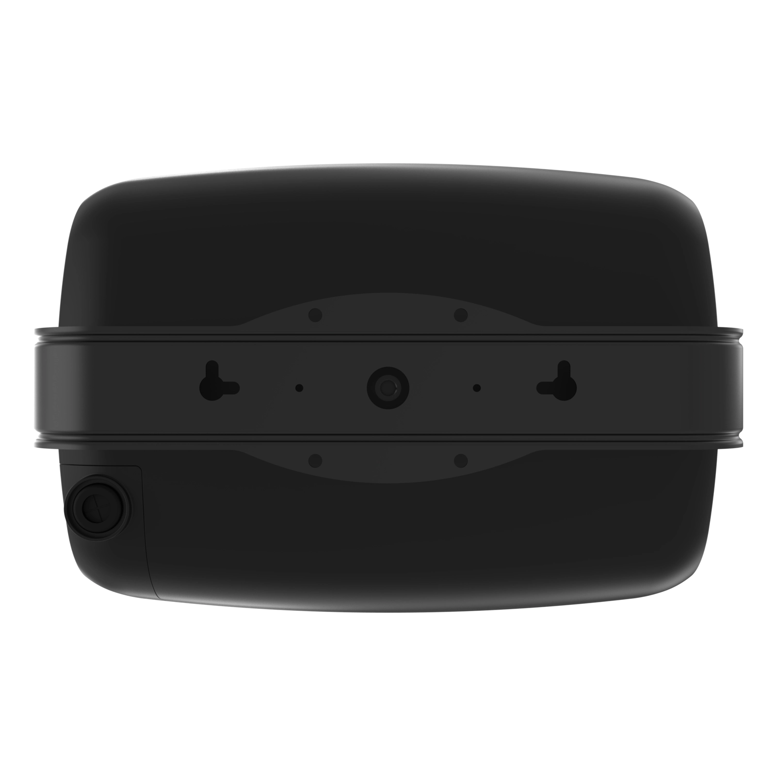 Black electronic device with ports on a white background