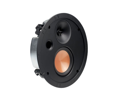 Round speaker with black outer casing and copper-colored inner component on a white background