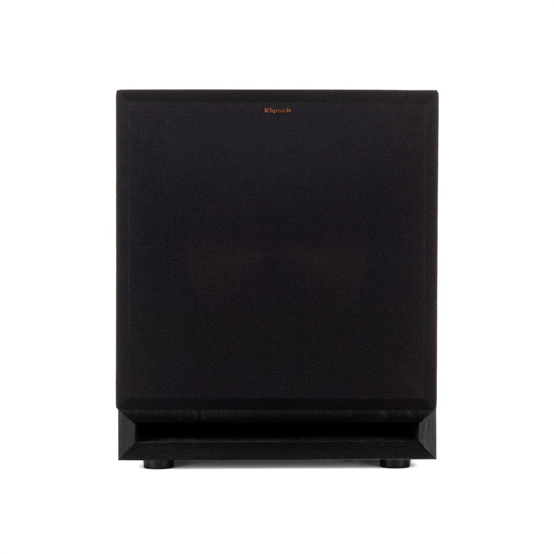 Black subwoofer with brand logo on a white background