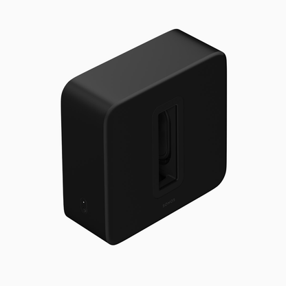 Black sonos subwoofer on a white background