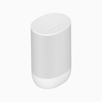 White cylindrical speaker on a white background