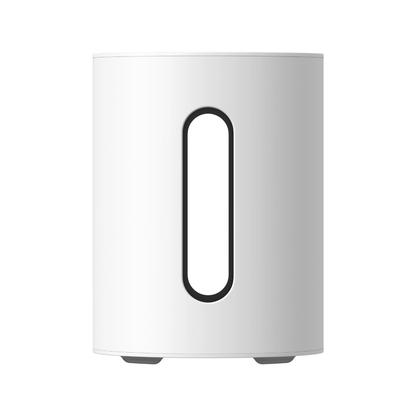 sonos sub mini with a black oval opening on a white background