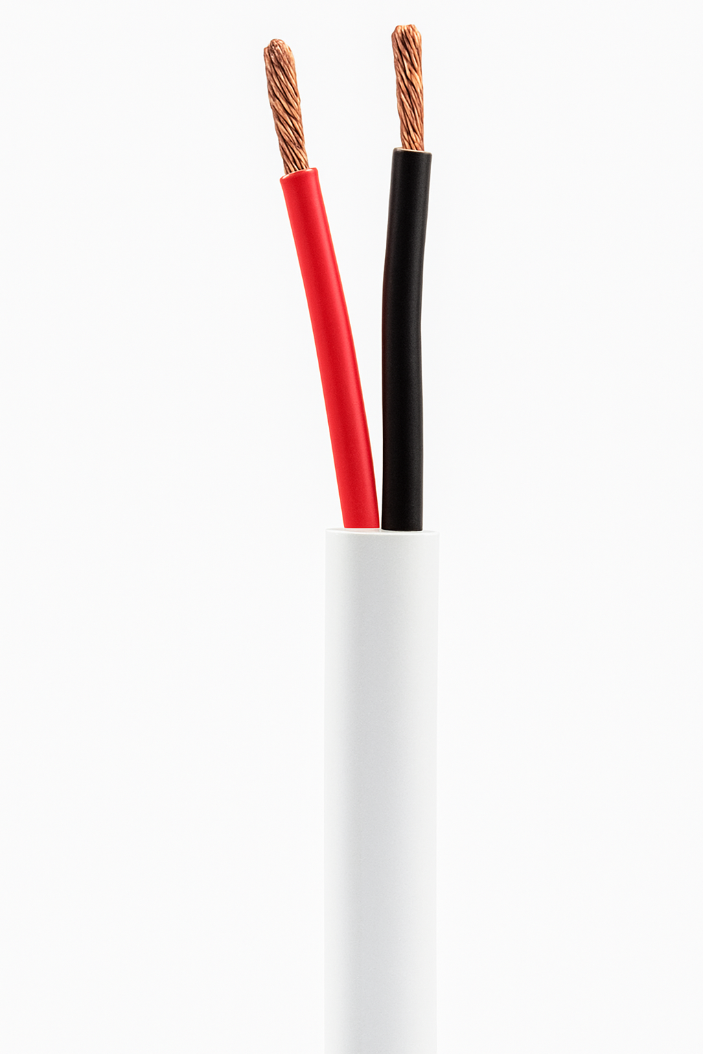 Coaxial cable with red and black inner conductors on a white background