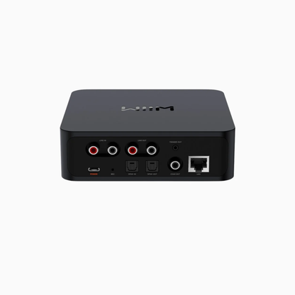 WiiM Pro streamer with multiple ports on a white background