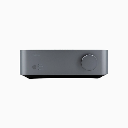 Gray electronic device with a circular control on a white background
