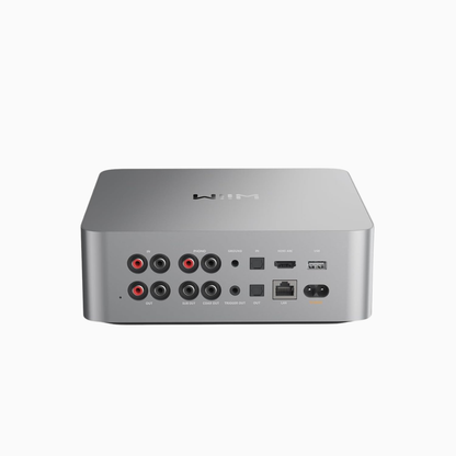Silver electronic device with ports on a white background