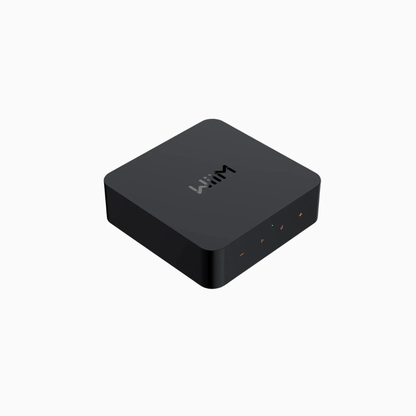 Black rectangular device with a brand logo on a white background