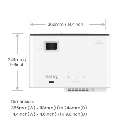 BenQ projector with stand on a white background