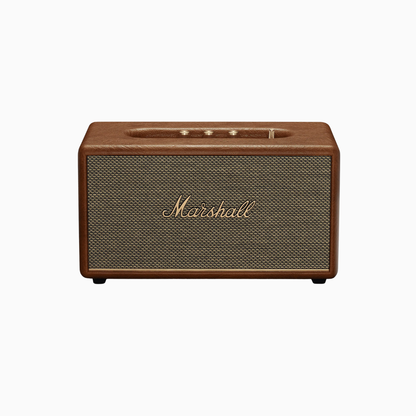 Marshall speaker with brown finish on a white background