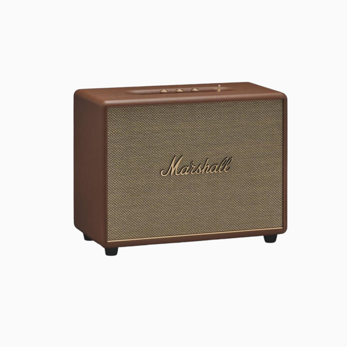 Marshall speaker with brown and beige design on a white background