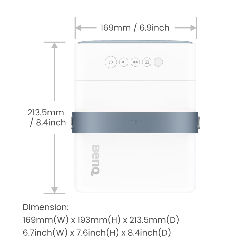 BenQ monitor with dimensions displayed on a white background