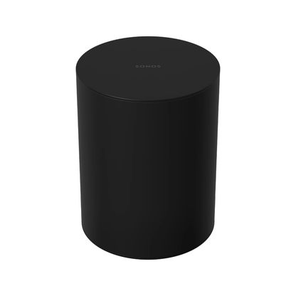 Black subwoofer with 'SONOS' branding on a white background