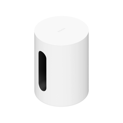 White cylindrical container with a black slot on a white background