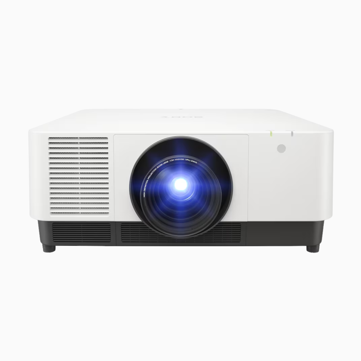 White projector with blue light on a white background