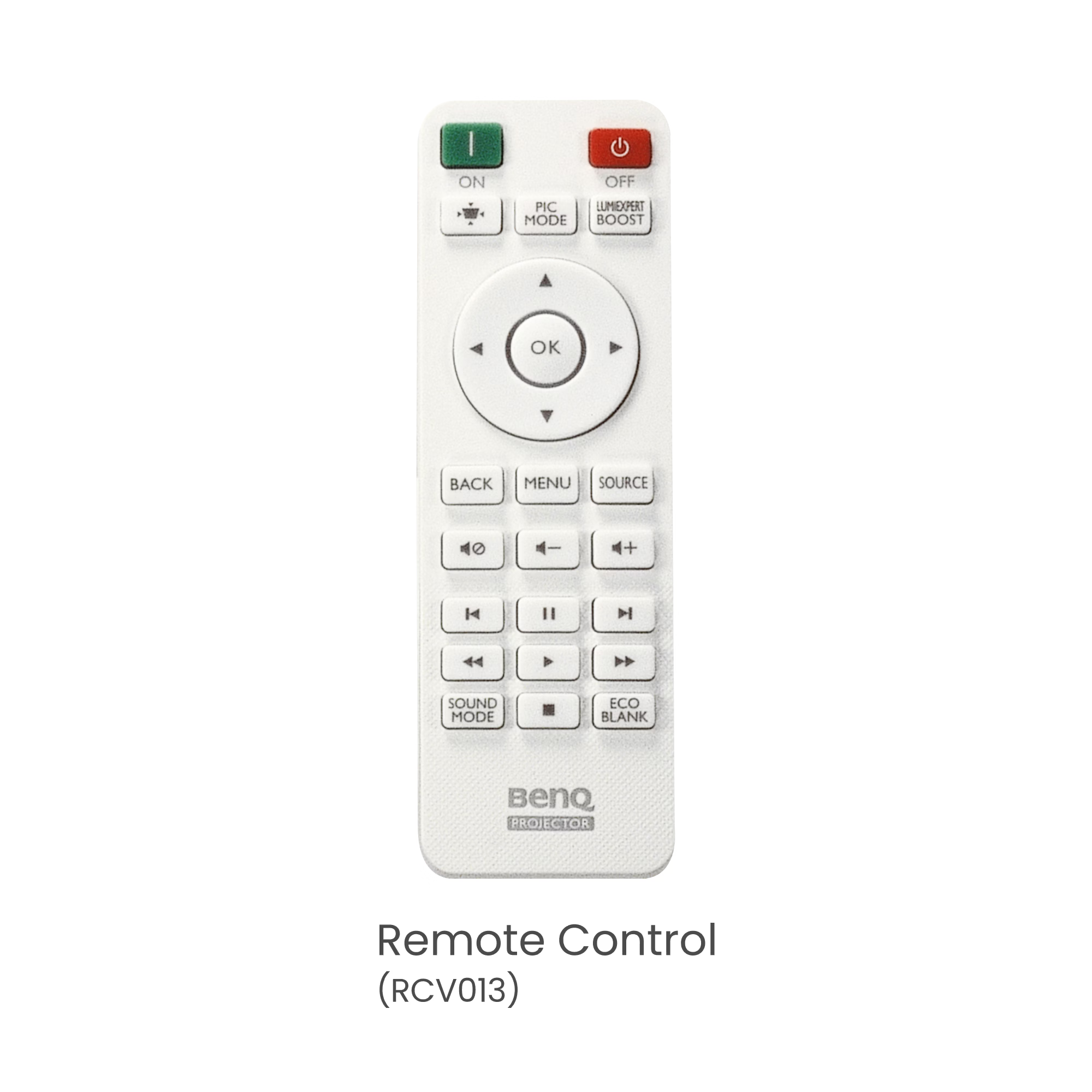 White BenQ remote control on a white background