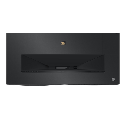 Black projector with 4K logo on a white background